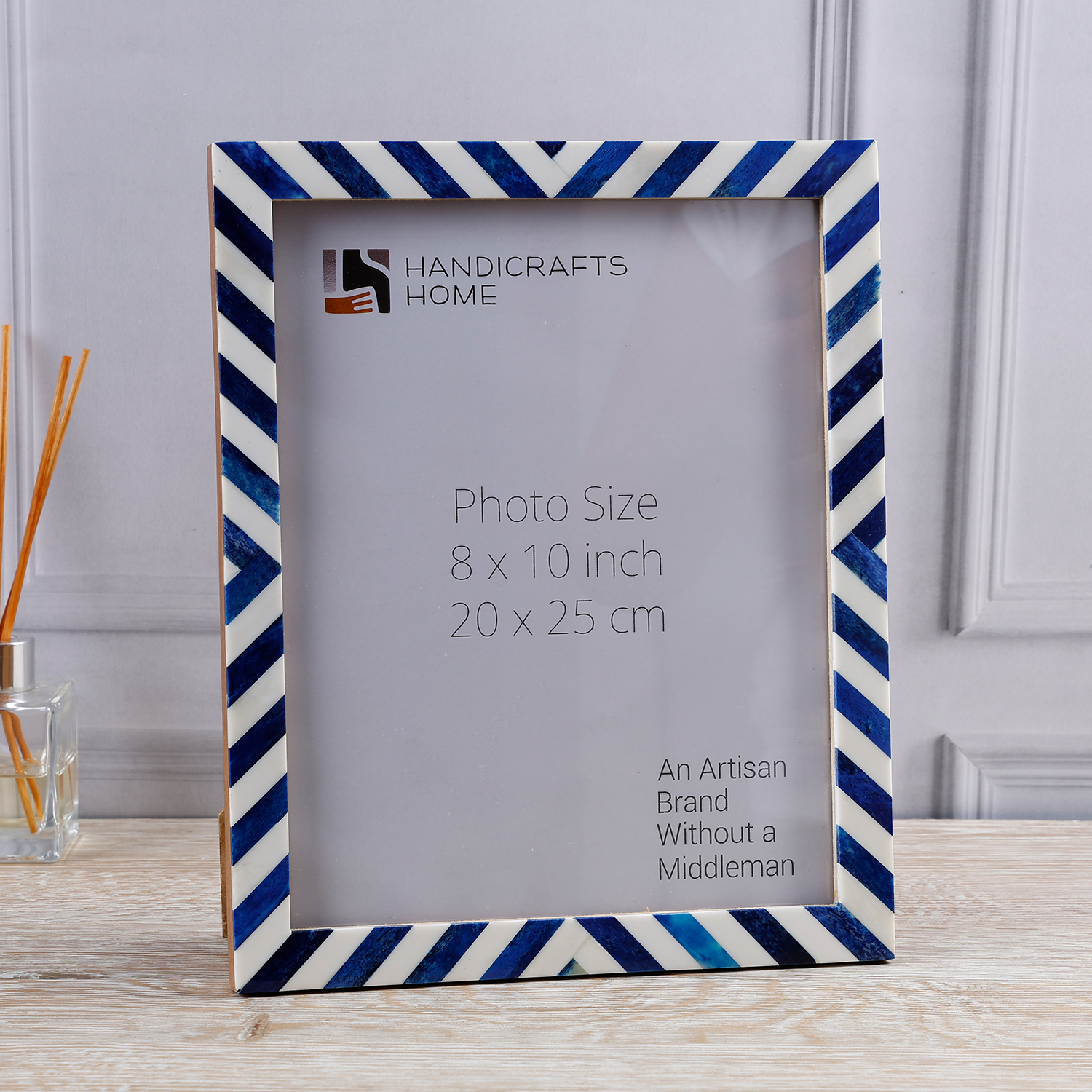 Handicrafts Home 8x10 Picture Frame, Blue Chevron Bone Inlay Photo Frame, Wall or Tabletop Picture Frame for Home Wall Decor
