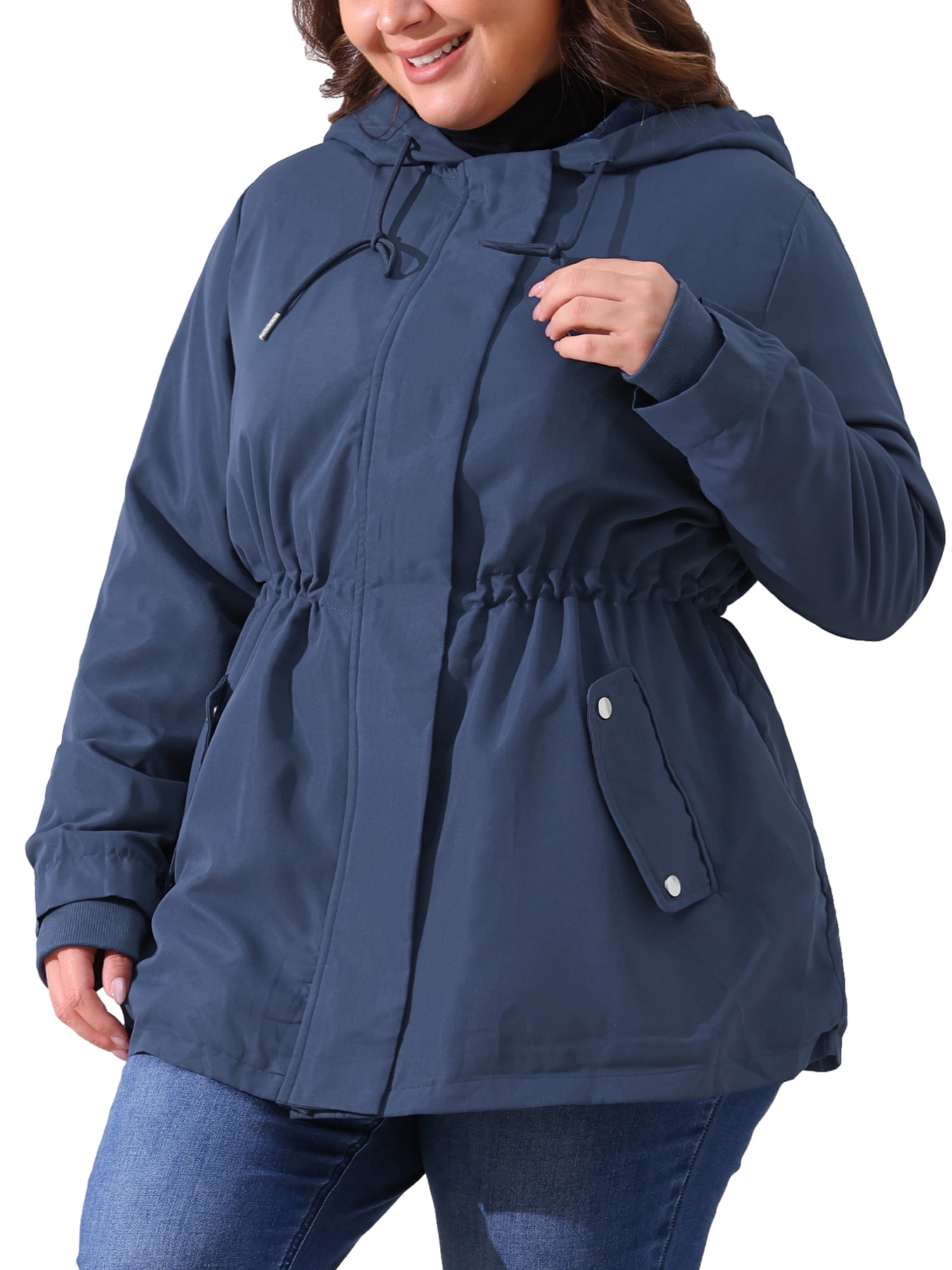 DARING DIVA Women's Plus Size Lightweight Waterproof Hooded Windbreaker Coat 3X Navy Blue