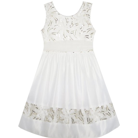 Girls Dress Flower Detailing Sequin Lace Party Princess White 4