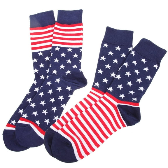 HAMPPLIES Patriotic American Flag Socks 2Pairs Cotton Mens Comfortable Elastic Breathable Warmth Multi 15.4X3.9X0.2in
