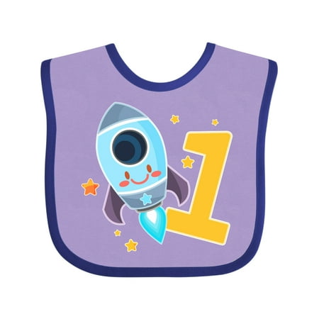 

Inktastic Rocket Space Ship Happy First Birthday Gift Baby Boy or Baby Girl Bib