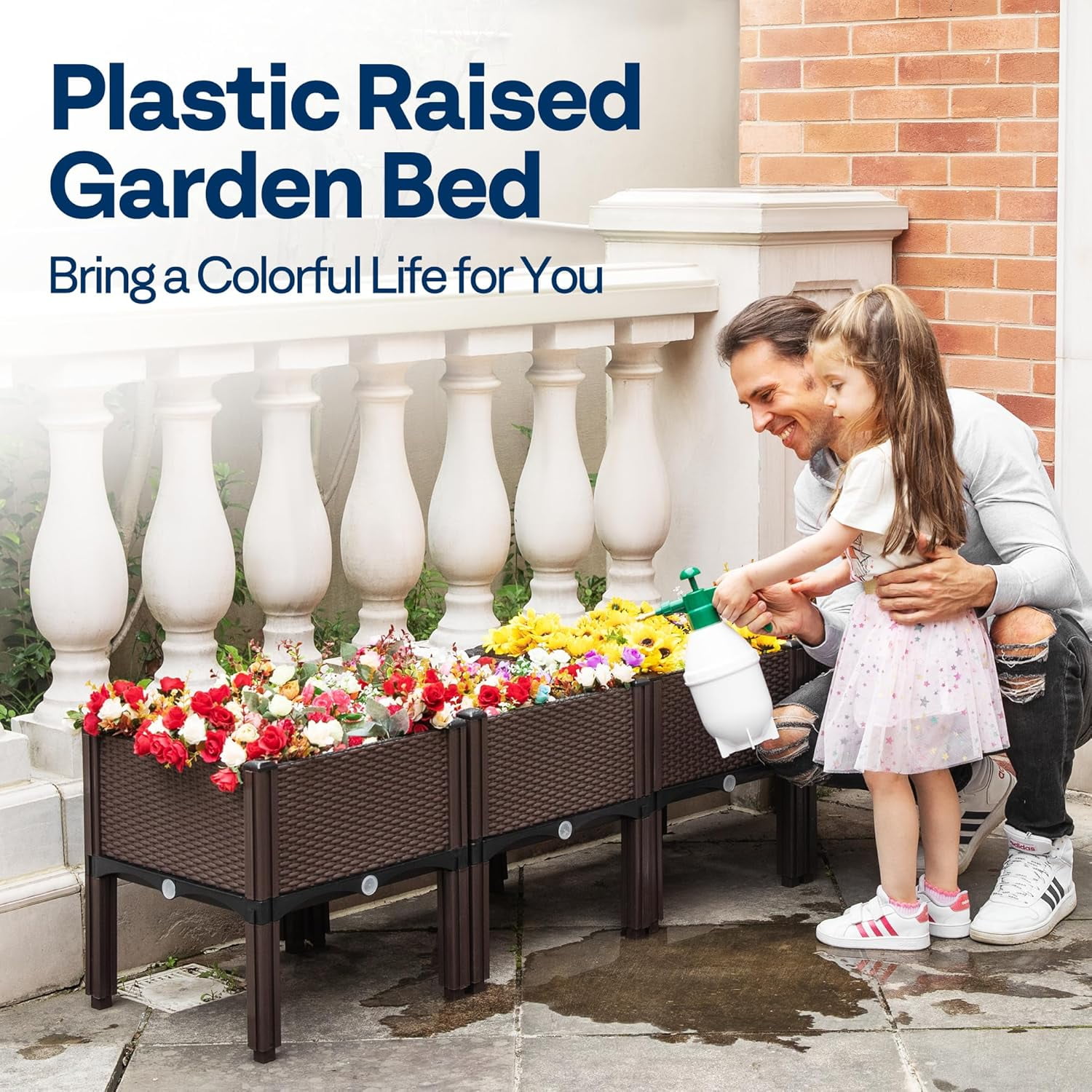 SPECSTAR   Garden Bed Kit,Elevated Plastic Raised Garden Planter Kit, 17" x 17" x 7" (2 Pack, Brown)