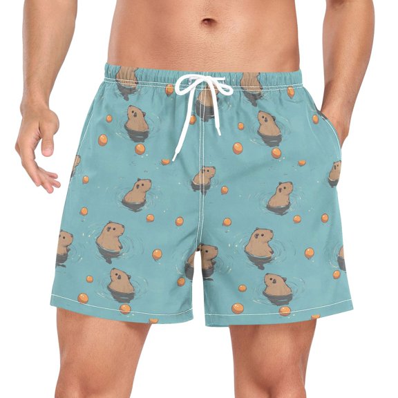FORMRS Mens Swim Trunks Mesh Liner Quick Dry Casual Beach Board Shorts with Pockets, Sizes S-2XL, Cartoon Capybaras