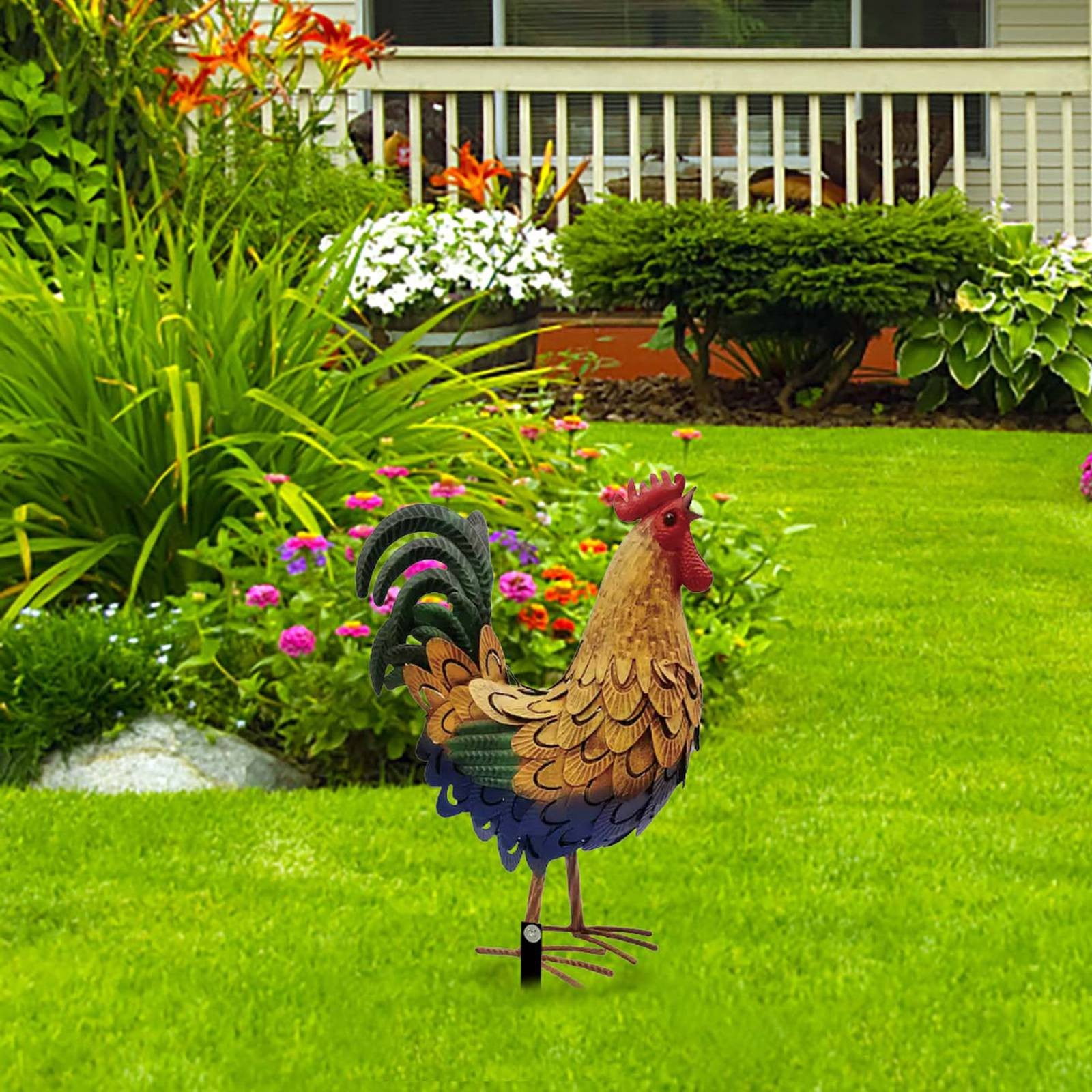 15" Red Metal Rooster Statue - Rustic Chicken Garden Sculpture for Outdoor Decor, Weatherproof Yard Art for Patio, Porch & Spring Lawn Ornaments