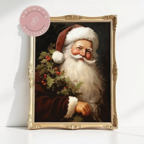 PosterArt Retro Santa Poster, Classic Holiday Wall Art Print, Festive Physical Winter Holiday Decoration, 8x12 UNFRAMED