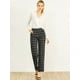 thumbnail image 3 of Pantalones a cuadros casuales para mujer, bolsillos, pierna recta, trabajo, oficina, pantalones Negro L, 3 of 6