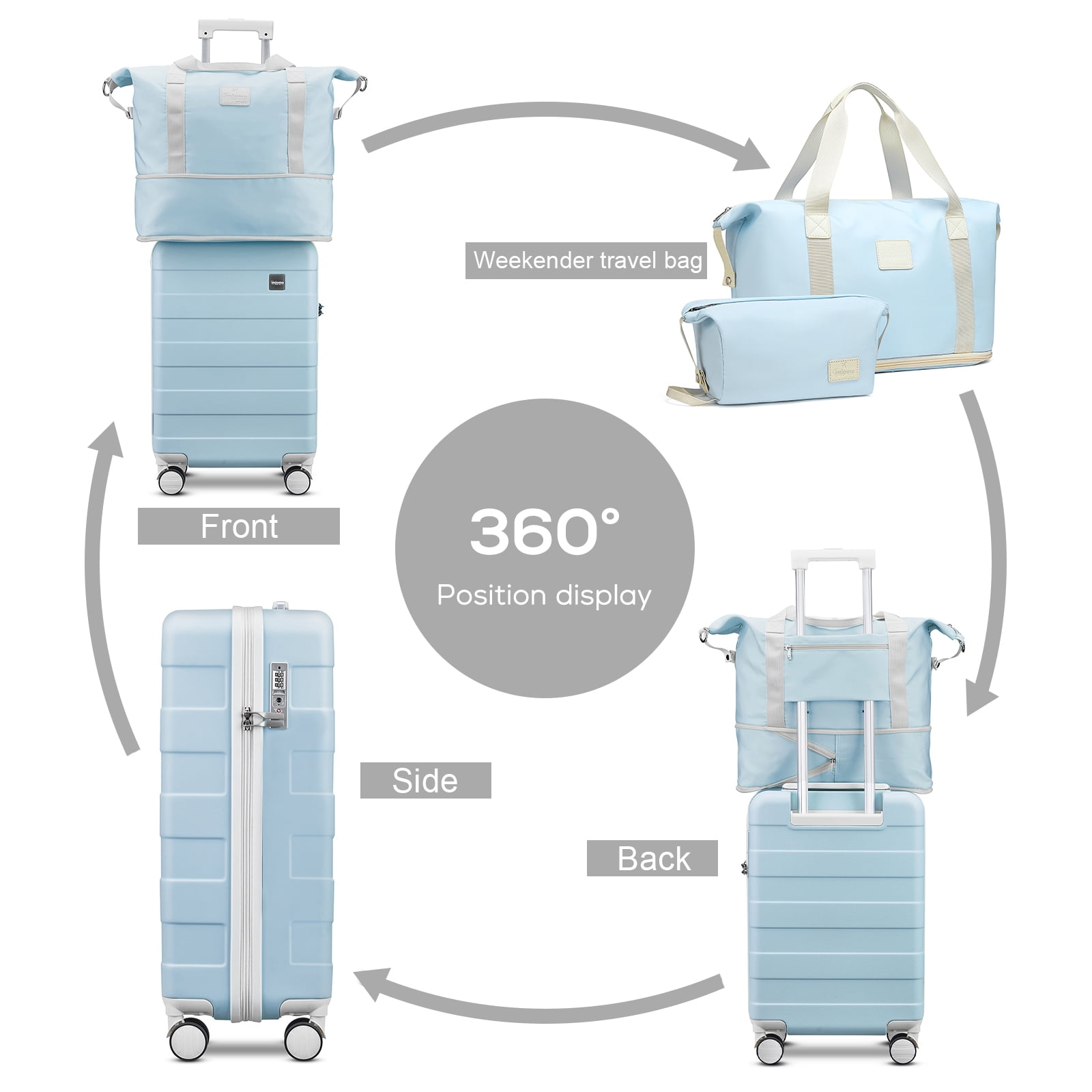 Imiomo 3Piece 20in CarryOn Luggage Set, Spinner Wheels, Durable ABS Hardside, TSA Lock  (图5) Imiomo 3Piece 20in CarryOn Luggage Set, Spinner Wheels, Durable ABS Hardside, TSA Lock  (图5)