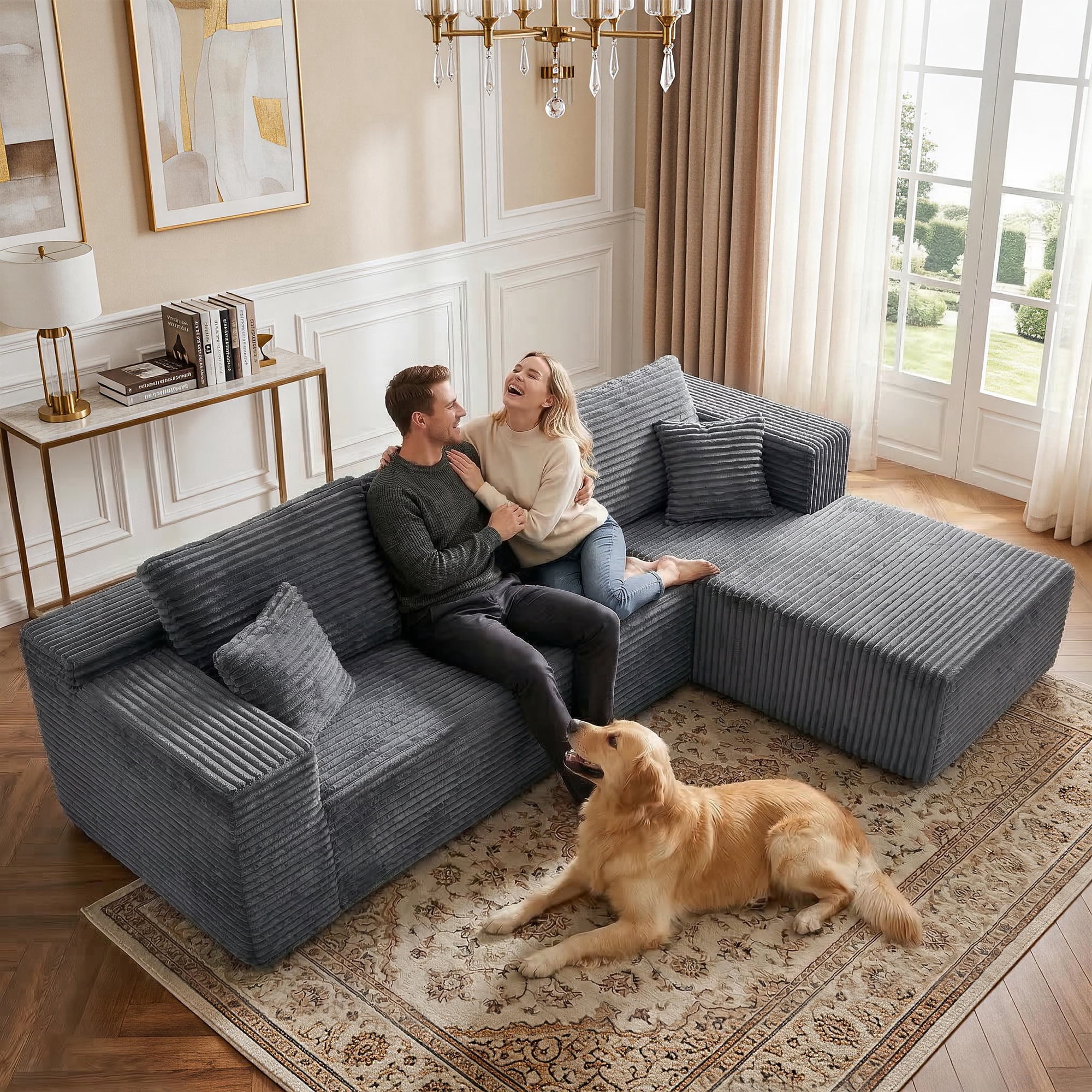 Actoroom 106" Modular Sectional Couch, L-Shape Boneless Cloud Couch, 4 in 1 Convertible Upholstered Sofa for Living Room, Grey