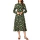 thumbnail image 1 of Vestido midi fluido informal con cinturón y manga larga con cuello de pajarita y estampado floral para mujer Verde oscuro-Floral XS, 1 of 5