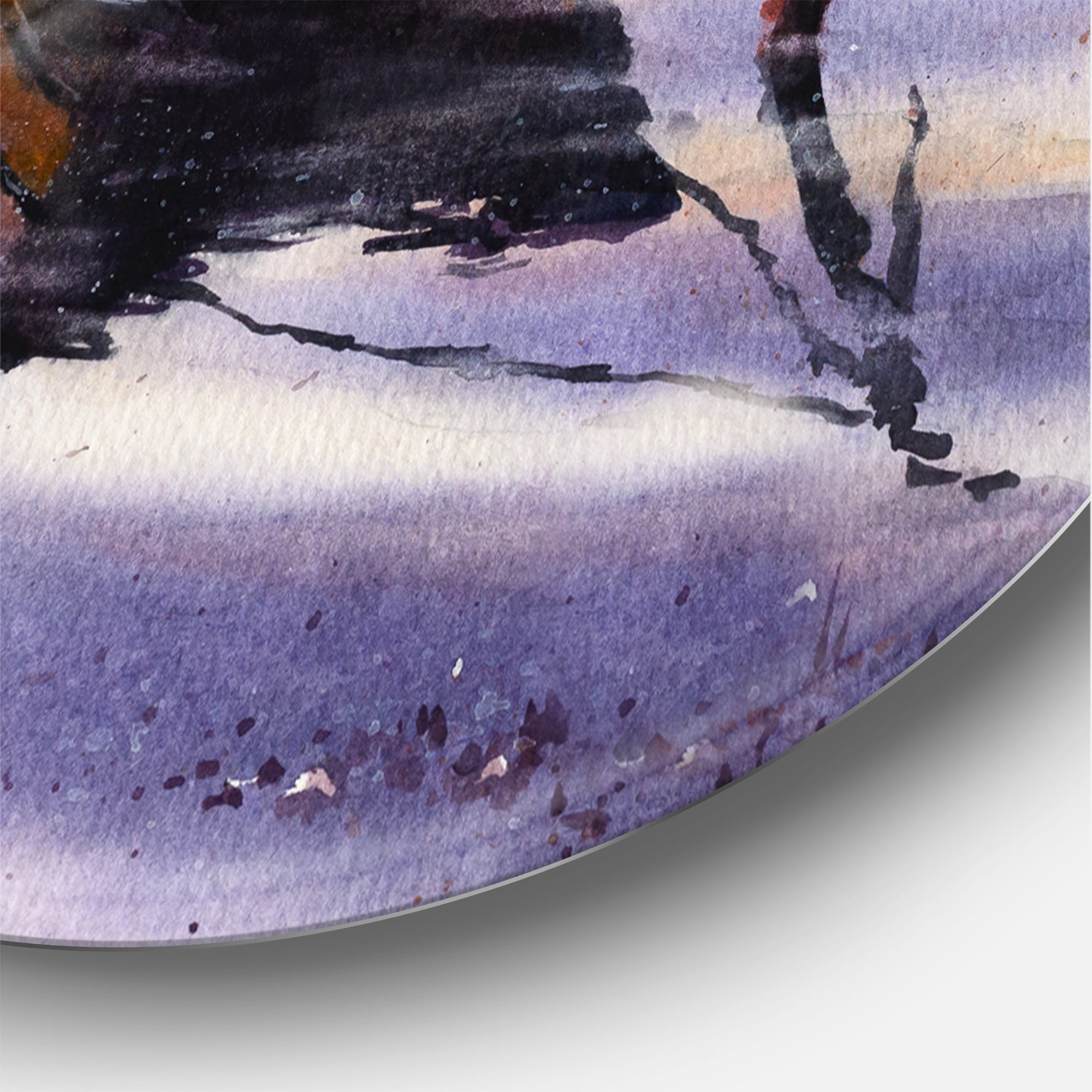 Designart 'Two Small Boats Parking On The Shore and Sunset' Lake House Circle Metal Wall Art 36x36 - Disc of 36