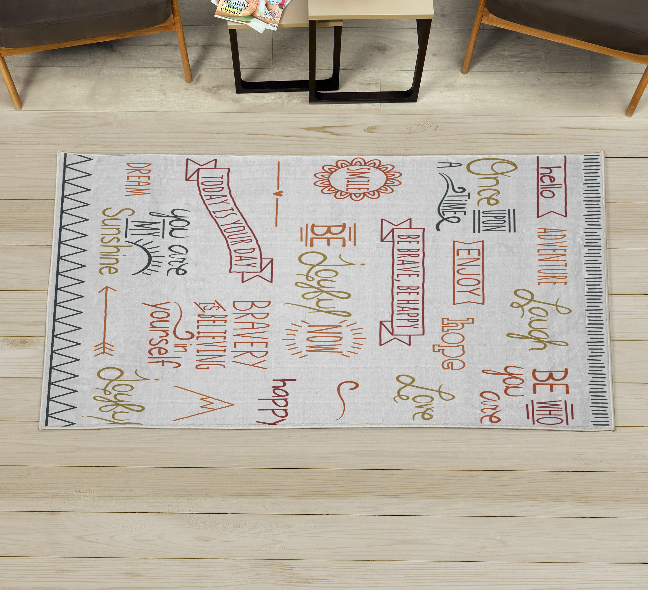 Adventure Decorative Rug, Various Words on Happiness and Self Value ...