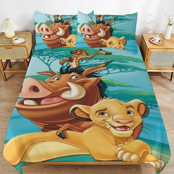 The Lion King Duvet Cover 3 Pcs Set Cute Kids Comforter Cover with 2 Pillowcases Luxury Soft Bedding Bedroom Decor for Teens Boys Girls, 86"x70"