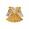 thumbnail image 3 of Xingqing Newborn Infant Baby Girls Clothes Flowers Printed Long Sleeve Romper Ruffle Suspender Dress Sets, 3 of 8