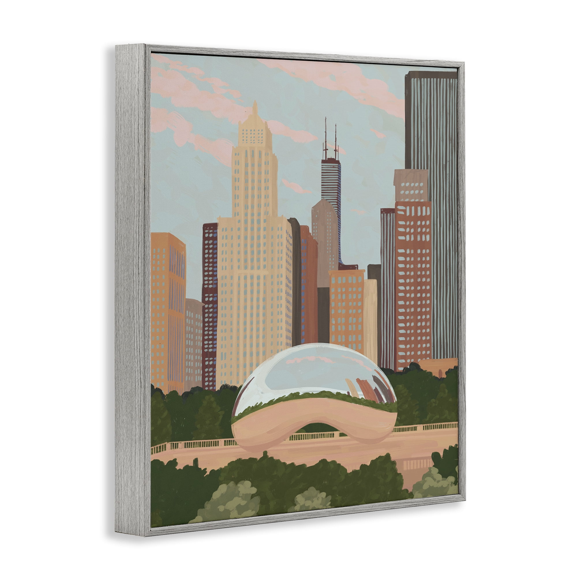 Stupell Industries Chicago Bean Cityscape Gray Framed Giclee Art, design by Veronica Lara