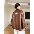 thumbnail image 5 of Abrigo de piel de oveja auténtica vintage para mujer, nueva tendencia, otoño-invierno 2024, chaqueta de cuero genuino ajustada de longitud media de alta gama, 5 of 5