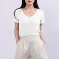 thumbnail image 2 of Olyvenn Fashion Women's Short Sleeve Cotton Scoop Neck Tee Summer Casual Solid T-Shirt Comfyable Breathable Modal Tops White XXL, 2 of 5