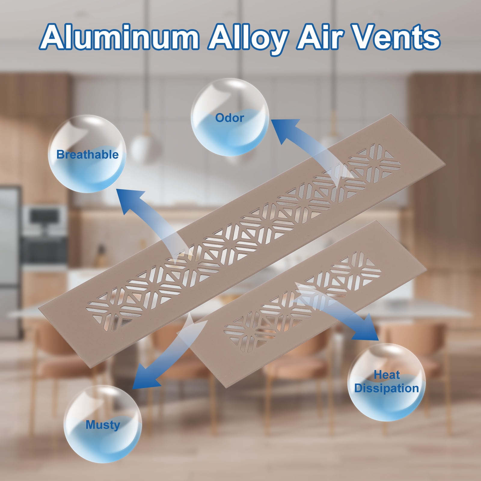 2Pack Aluminum Alloy Air Vents, 500 x 50mm / 19.7 x 2" Rectangle Louvered Ventilation Grille Cover with Mounting Screws for Door Cabinet Wardrobe, Brown