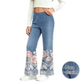 thumbnail image 2 of ATOGUTA Girls Flare Pants Kids Flower Lace Print School Uniform Bell Bottoms Stretch High Waist Pants for Teen Blue, 2 of 9
