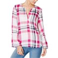 thumbnail image 1 of maison Jules Blusa con cuello dividido a cuadros para mujer, blanca, pequeña, 1 of 1