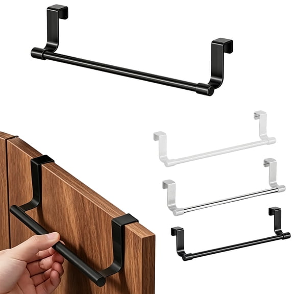 Cabinet Hand Towel Hanger, Metal Over the Door Towel Rack with Shelf, Dish Cloth Holder Rail Mount Kitchen Bathroom Organizer, Rust-Resistant Space-Saving Storage