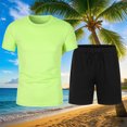 thumbnail image 2 of FRSASU Men's Tracksuits Summer T-Shirts Two-piece Set Fitness Suit Quick Dry Breathable Sportswear Outfit Green, 2 of 6