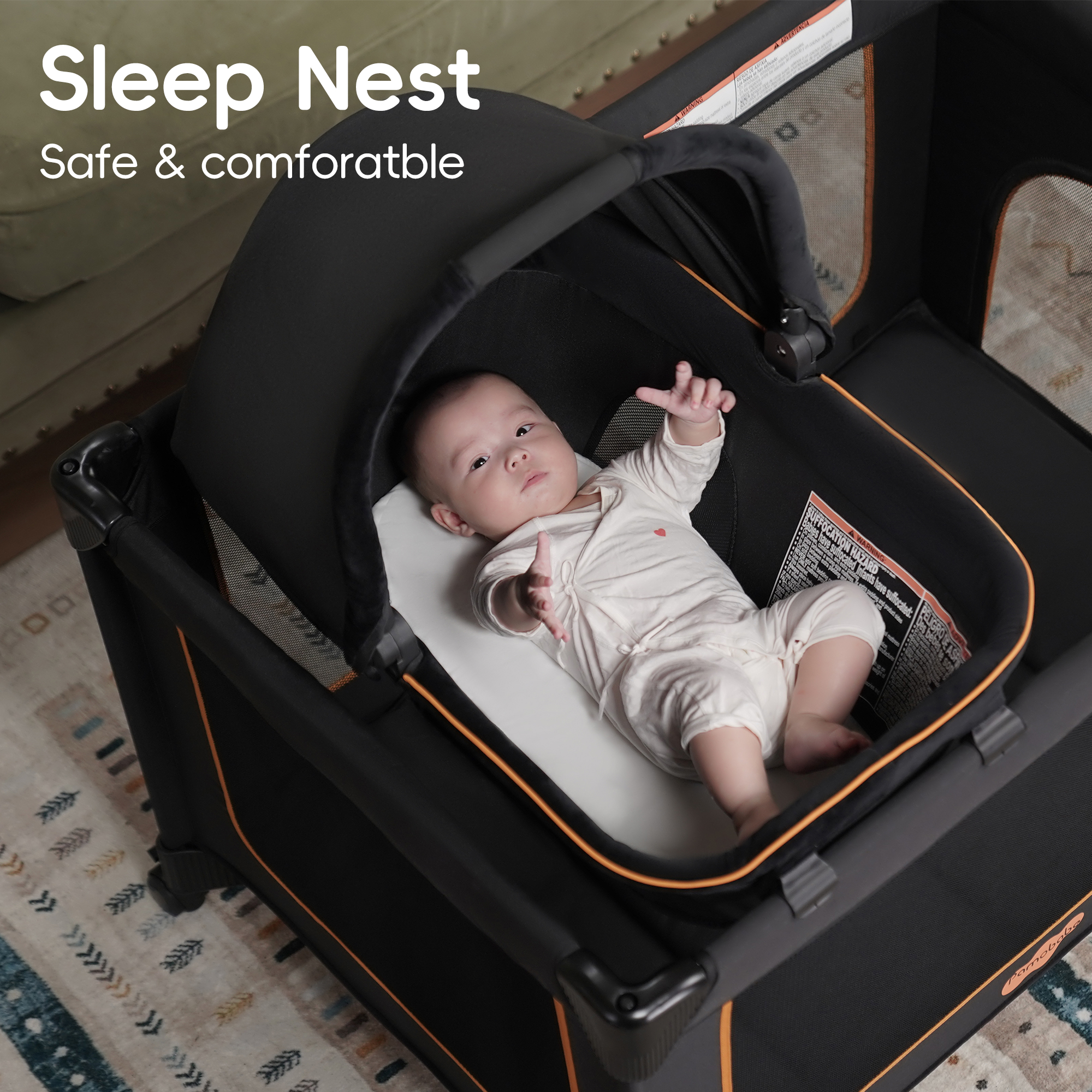 Pamo Babe Magic Fold 4-in-1 Playard with Bassinet, Black photo 4