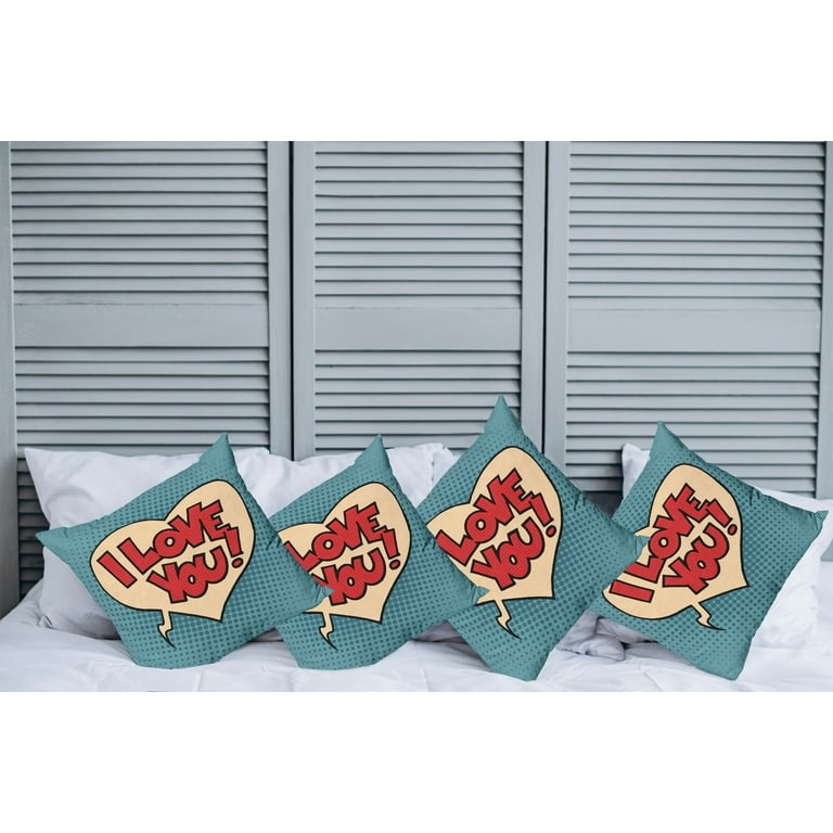 4 Pcs Vintage Valentine's Day Pillow Covers 18 x 18 Inch Retro Valentine  Cushion Pillow Covers Red Heart Love Pillow Cover Holiday Anniversary  Wedding