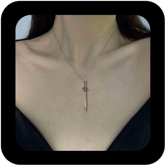 Punk Sword Choker Necklace Silver Sword Cross Pendant Necklace Metal Dagger Knife Collar Necklace Gothic Sword Choker Necklace Jewelry for Women