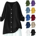 thumbnail image 1 of Camisetas de talla grande,Blusa de manga larga con cuello en V para mujer, corte holgado, 100 % poliéster, ideal para el hogar o la oficina, sopatenor, 1 of 9
