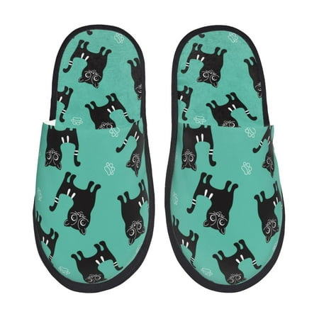 

House Slippers for Women and Men Artsy Cute Cat Black Comfy Fuzzy Bedroom Slippers Furry Home Shoes for Indoor Outdoor