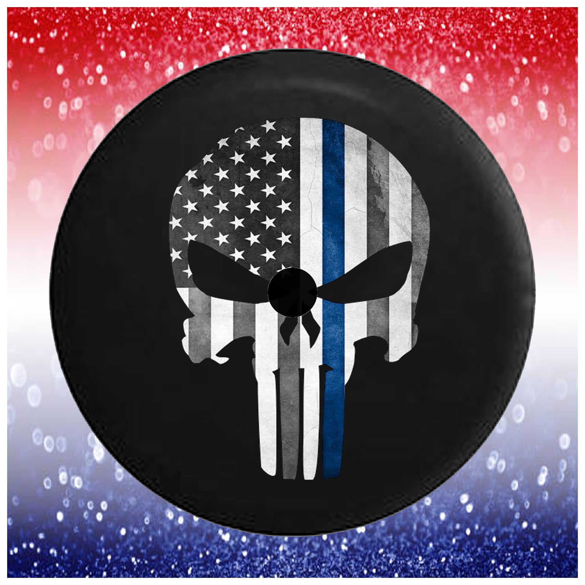 JL Spare Tire Covers Thin Blue Line Patroit Skull Car Accessories Car  Accessories Black 32 to 33 Inch with Backup Camera Hole