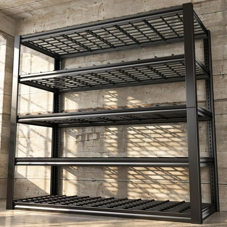 REIBII 48''W Garage Shelving 2500LBS Storage Shelves Heavy Duty Garage Shelves 5 Tier Adjustable Metal Shelves for Garage Storage Rack Heavy Duty Shelving Industrial Utility Shelf,48''W X 72''H X18''D