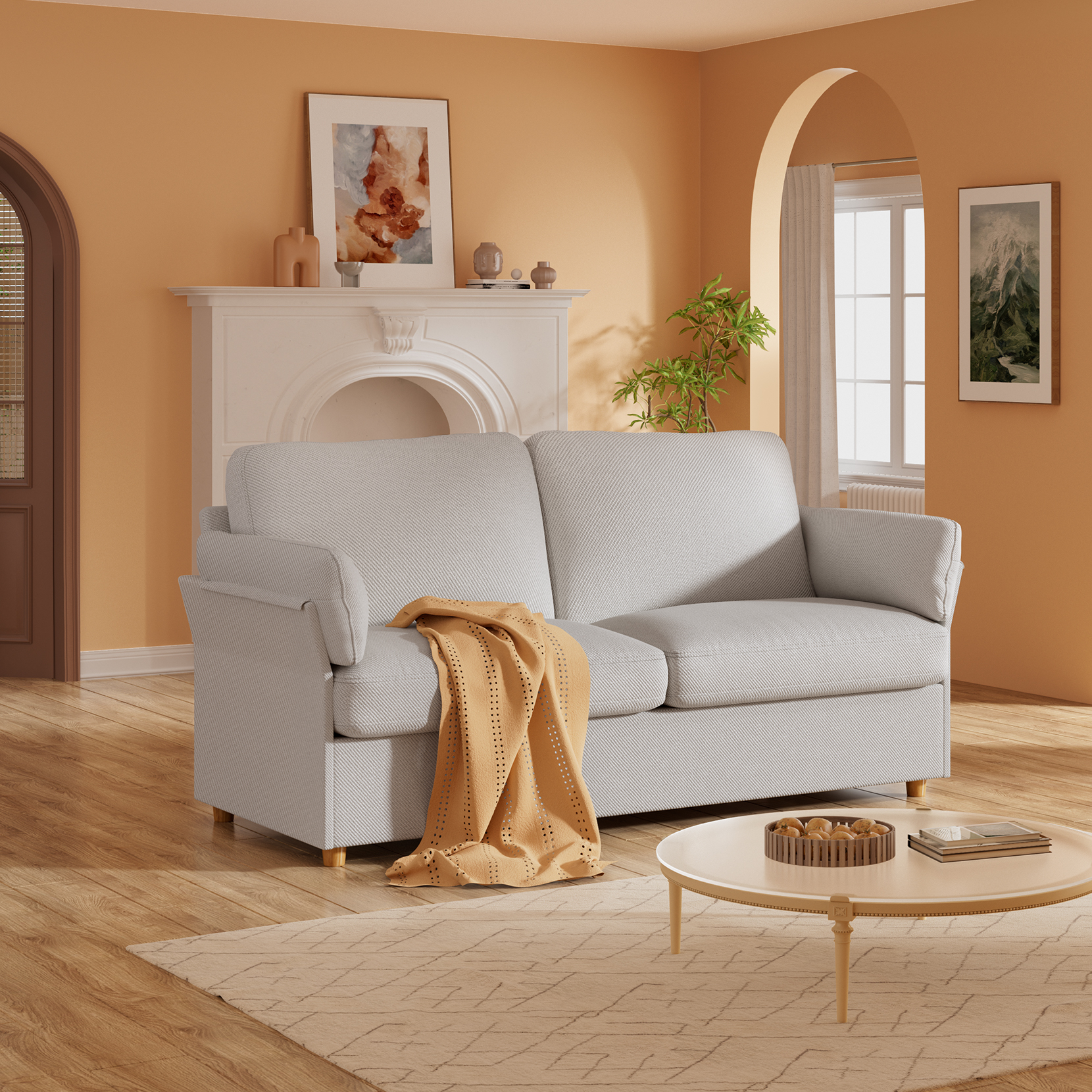 Vesgantti Mid-Century Modern Linen Upholstered 3 Seater Sofa, Grey