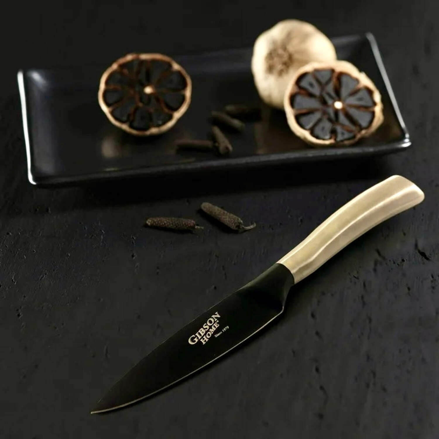 Gibson Home 93088.01 3.5 in. Opus Stainless Steel Paring Knife with Black Blade