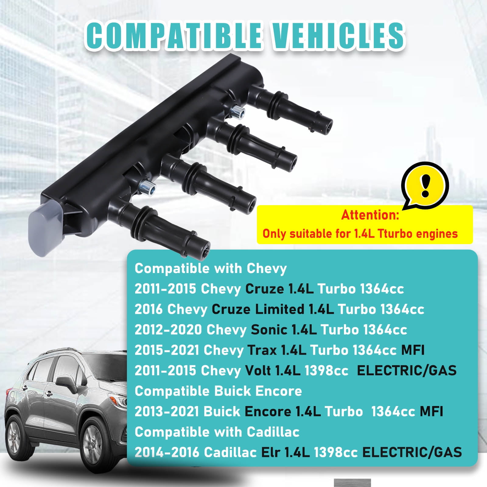 Ignition Coil Pack Compatible with 1.4L Turbo Chevy Cruze Sonic Trax Volt Cadillac ELR Buick Encore 2011 2012 2013 2014 2015 2016 2017 2018 2019 2020, Replace D521C UF669 55577898 55579072 25198623
