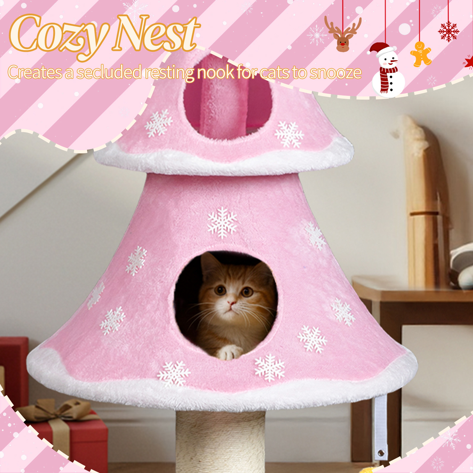 Zephypaws 59" Pink Cat Tower with 2 Private Condos, Plush Fleece Surface, Sisal Scratching Post, Dangling Play Toy, Solid Round Base & Tree-Inspired Multi-Level Design for Indoor Cats