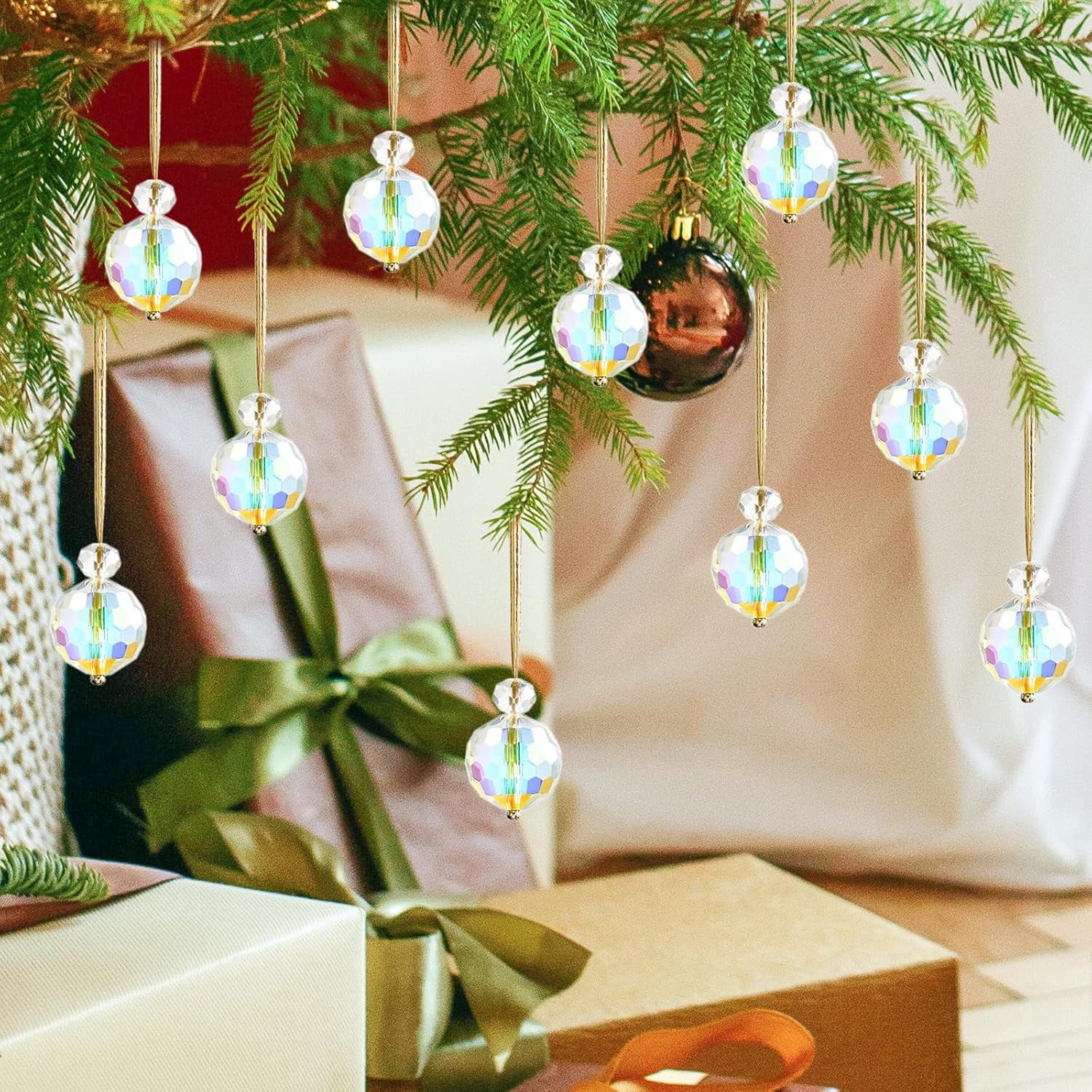 12 Pcs Christmas Crystal Ball Ornaments,Mini Colorful Glass Prism Balls,Hanging Crystal Balls for Xmas Tree Decorations,Crystal Ornament Balls for Christmas Wedding Party Decor,White