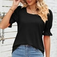 thumbnail image 6 of AXXD Black Basic Sweatshirts for Women Loose Fit Summer 2024 Loose Casual Solid Color SquareNeck Short Sleeve Tops Blouses T-shirt, 6 of 9