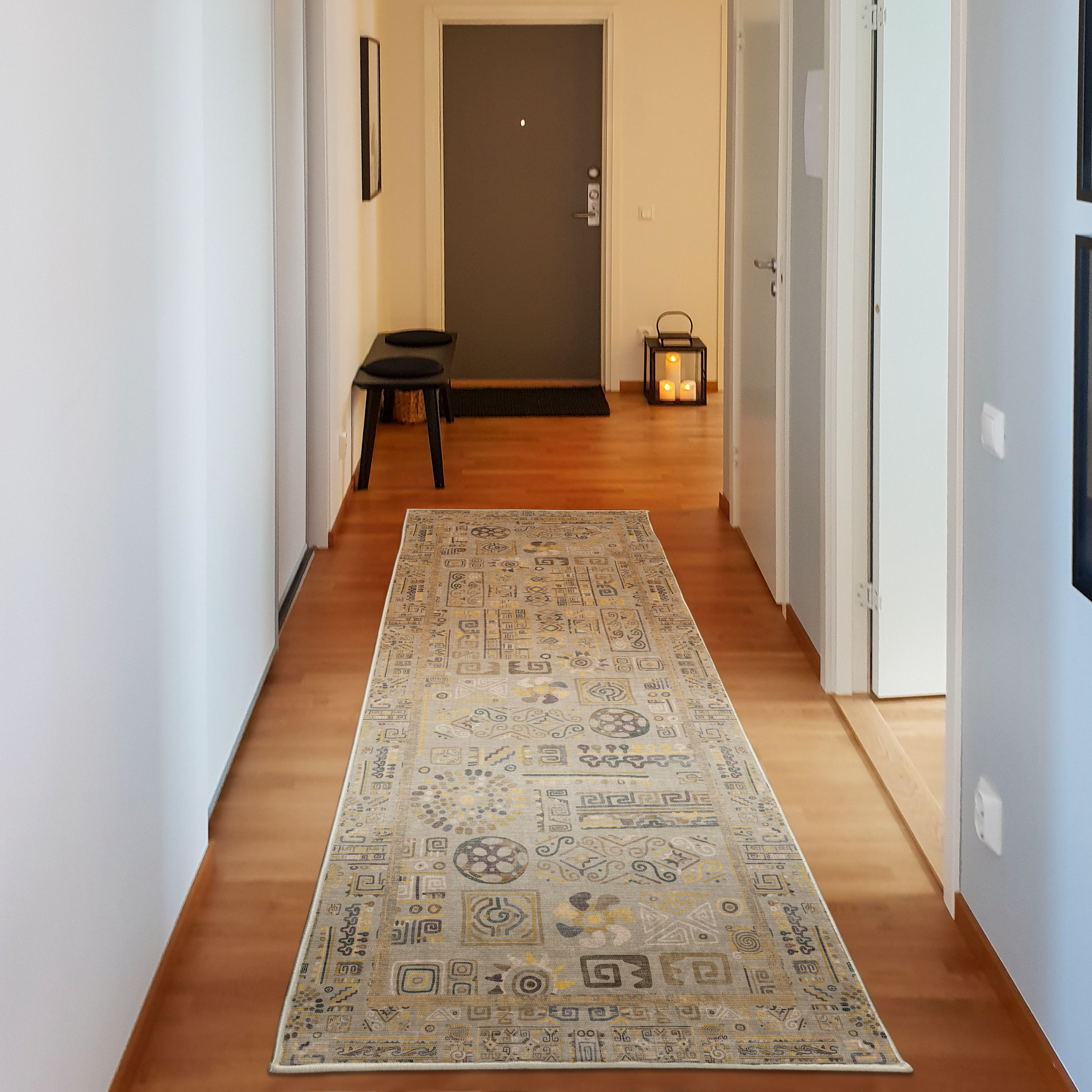 Yellow Aztec Rug Tribal Decorative Rug, Ethnic Aztec Geometric Colorful Details and ...