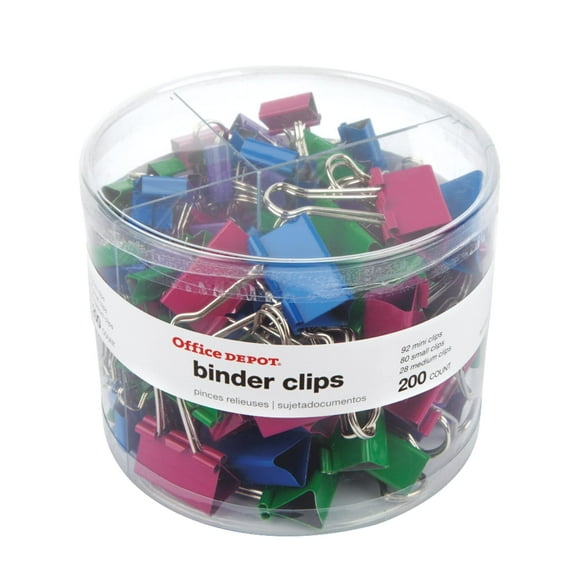 Office Depot Brand Binder Clip Combo Pack Assorted Sizes Assorted Colors Pack of 200