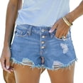 thumbnail image 4 of LVHAOGJOB Stretch Jeans for Women Mid Rise Denim Short Jeans Distressed Ripped Solid Lightweight Button Womens Shorts Summer, 4 of 8