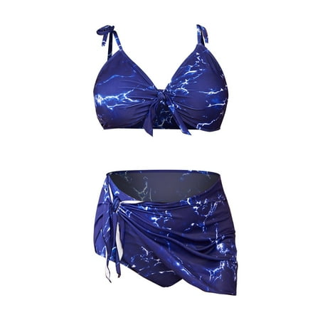 Celivon Womens Bikinis Swimsuit Halter Ring Bikini Set With Cover Up Skirt Bathing Suit Surfing Wear