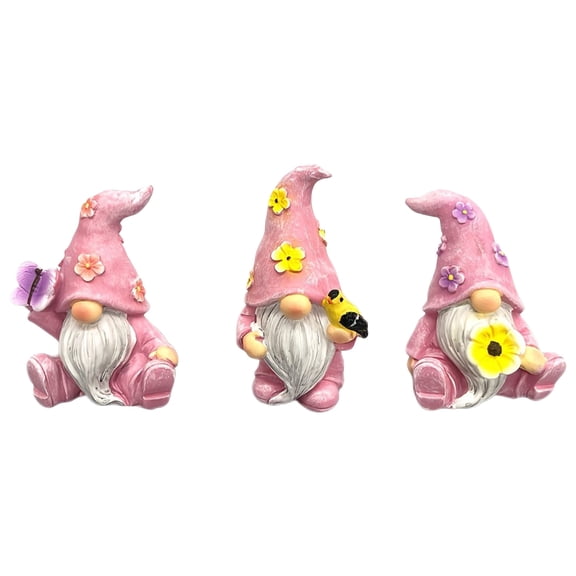 Easter Decorations Easter Gnome Decorations Set of 3 Resin Garden Statue Pink Cute Dwarf Figurines for Indoor Outdoor Home Holiday Easter Decor Spring Easter Table Centerpiece Ornaments, 6.8" Pink