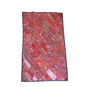 Mogul Indian Kutch Red Tapestry Patchwork Ethnic Handmade Embroidered Vintage Table Decor Wall Hanging