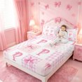 thumbnail image 3 of meiyoeat Pink Ribbon Bowknot King Sheets For Girls,Cute Bowtie Alphabet Print P Bedding For Kids,4-Piece, 3 of 6