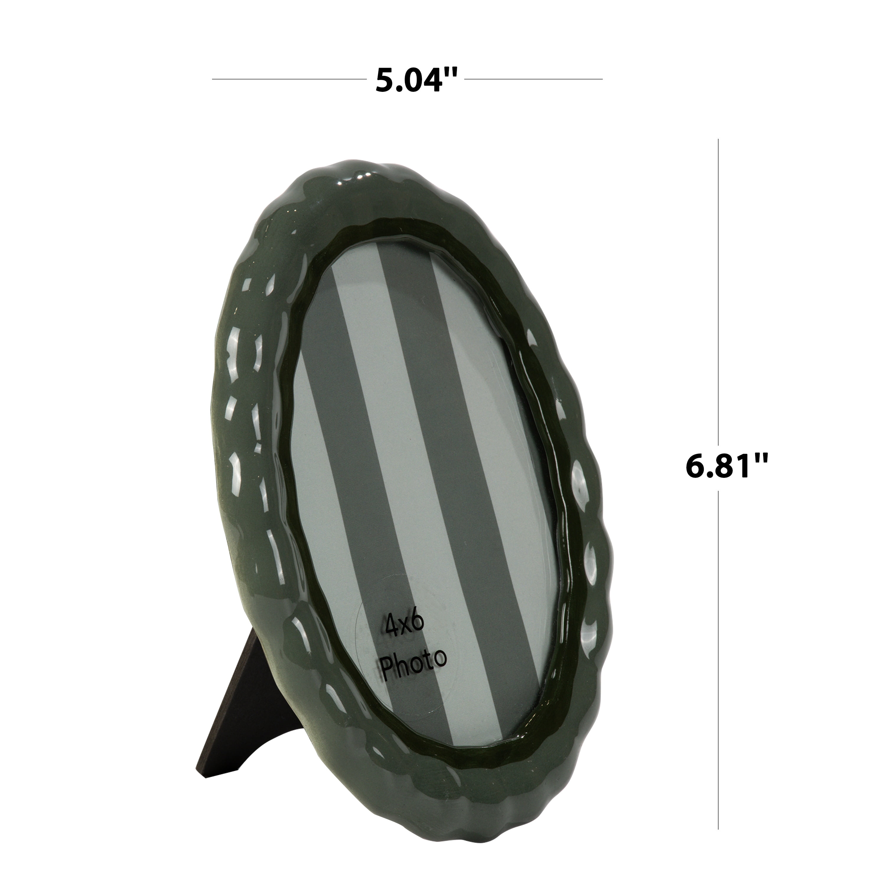 Sterling & Noble Home – 4x6 Picture Frame – Oval Ceramic Wiggle Edge Green Tabletop Photo Frame