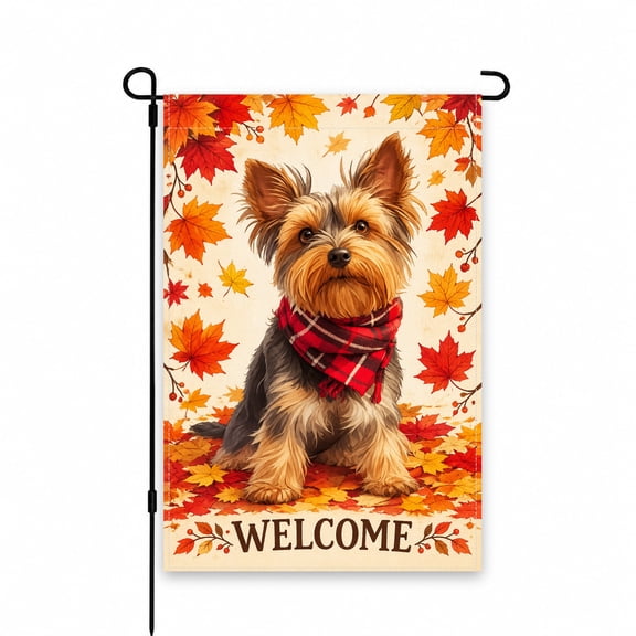 Welcome Yorkie Garden Flag 12x18 Inch – Fall Leaves Dog Design, Autumn Outdoor Yard, Lawn, Patio, Porch Decoration for Seasonal Display