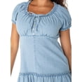 thumbnail image 3 of Celebrity Pink Women’s and Women's Plus Denim Mini Dress with Puff Sleeves, Sizes XS-XXXL, 3 of 6