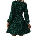thumbnail image 3 of Dress Cheetah Ruffle Belted V Neck A Line Long Sleeve Elegant Casual Streetwear Dress Dark Green S, 3 of 7