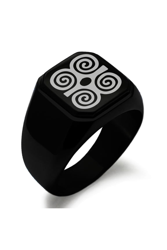 Stainless Steel Aztec Strength Rune Engraved Square Flat Top Biker Style Polished Signet Ring